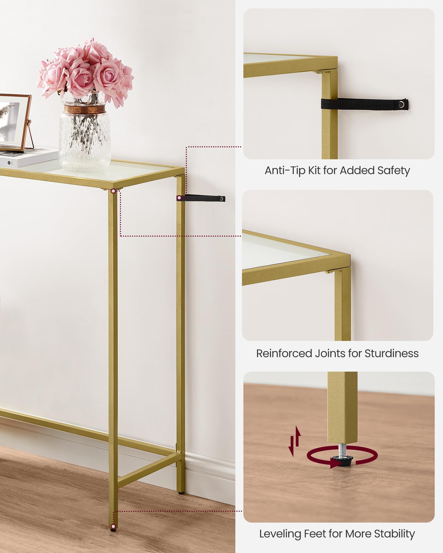 VASAGLE Modern Console Table with Tempered Glass