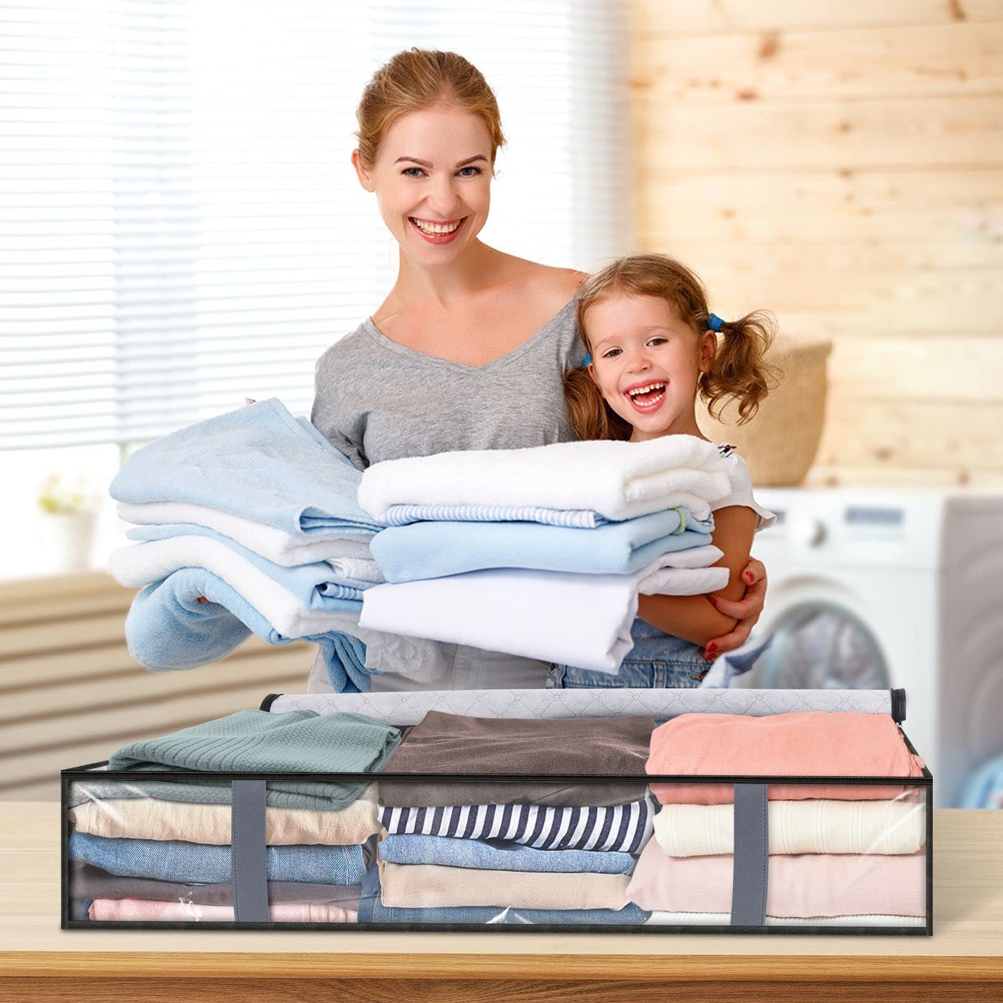 StorageRight Storage Bags, Clothes Storage, Under bed Storage Containers, Large Capacity Storage Bins, Foldable Storage Organizers For Clothes and Bedding - 75L/6 Pack/Grey