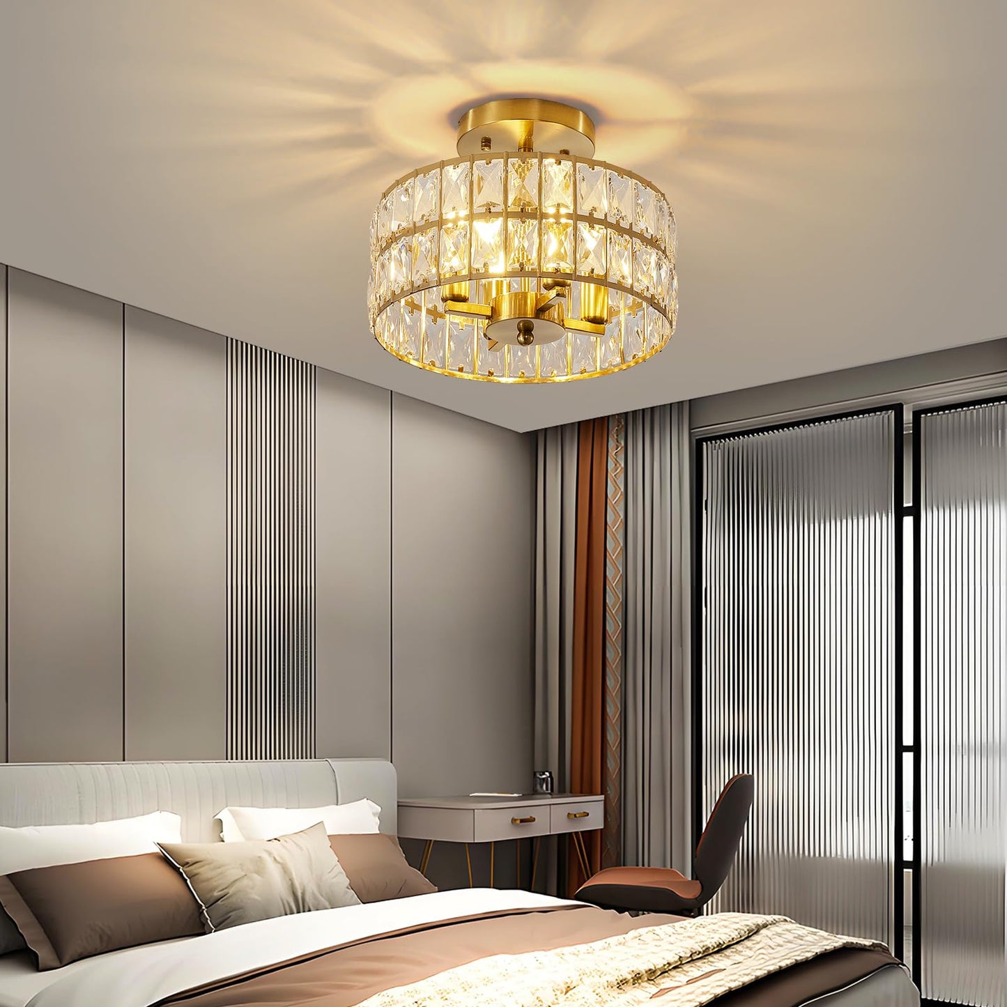 Modern Crystal Semi Flush Mount Ceiling Light