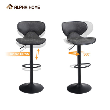 ALPHA HOME Bar Stools Modern Counter Height Bar Stools, PU Leather Adjustable Swivel Barstools, Armless Kitchen Counter Stools Dining Chairs Set of 2 (Grey)