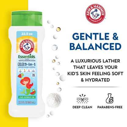 Arm & Hammer Essentials Kids Body Wash - 3-in-1 Watermelon Kiwi 22.5oz - Kids Shampoo and Body Wash And Conditioner - Non Toxic Body Wash