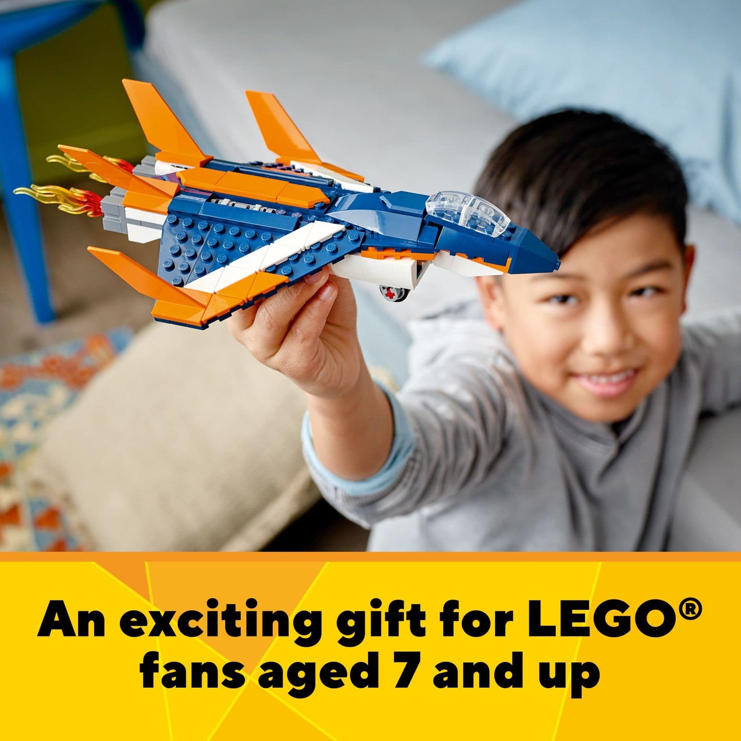 LEGO Creator 3 in 1 Supersonic Jet Plane Toy Set, Transforms from Plane to Helicopter to Speed Boat Toy, Buildable Vehicle Models for Kids, Boys and Girls 7 Plus Years Old, 31126