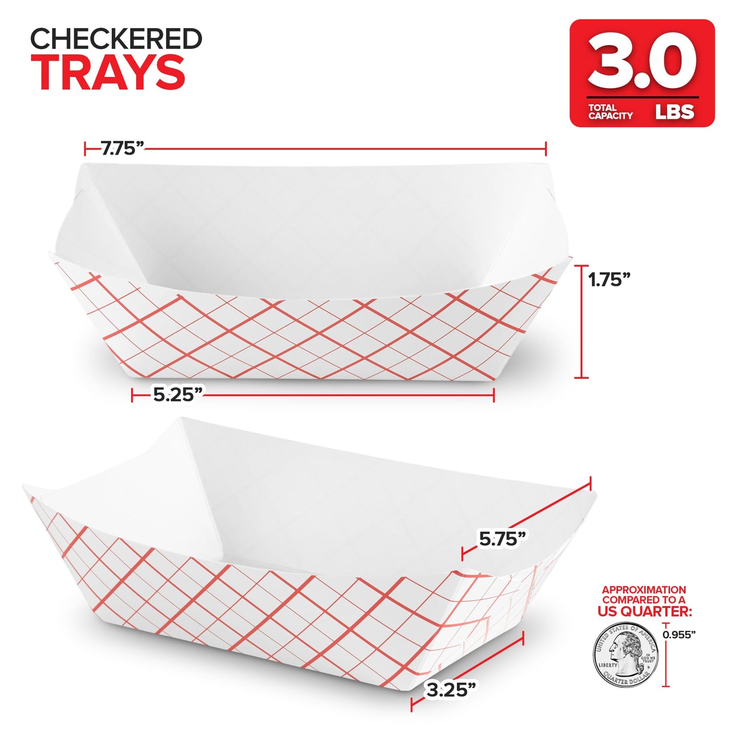 Eco-Friendly Checkered Paper Food Trays, 250 Pack