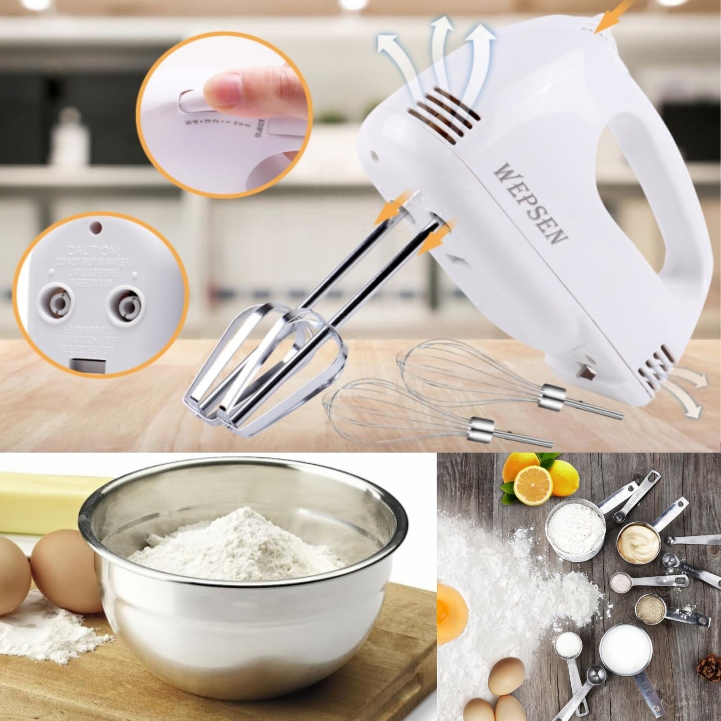 WEPSEN 5-Speed Hand Mixer with Mixing Bowls Set