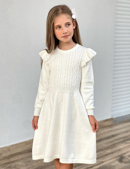 Arshiner Girls White Dress Sweater Winter Flutter Long Sleeve Pullover Formal Outfits Size 10-12
