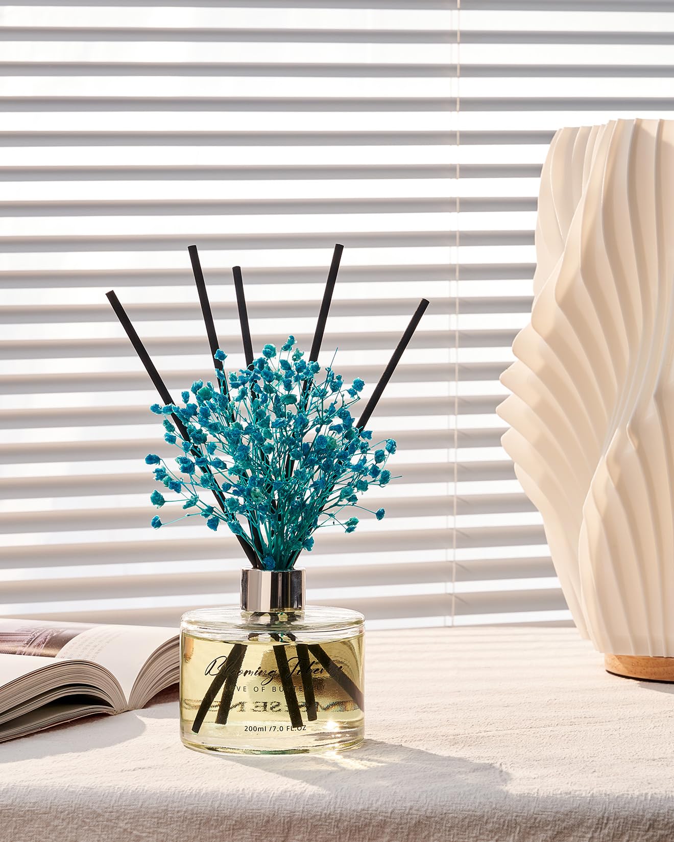 M&SENSE Blooming Tuberose Reed Diffuser Set with 7 Sticks | Baby's Breath Flower - 7.0oz Tuberose Scent, Fragrance Diffuser Flame Free for Home Décor Long Lasting Diffuser Room Fresheners for Home