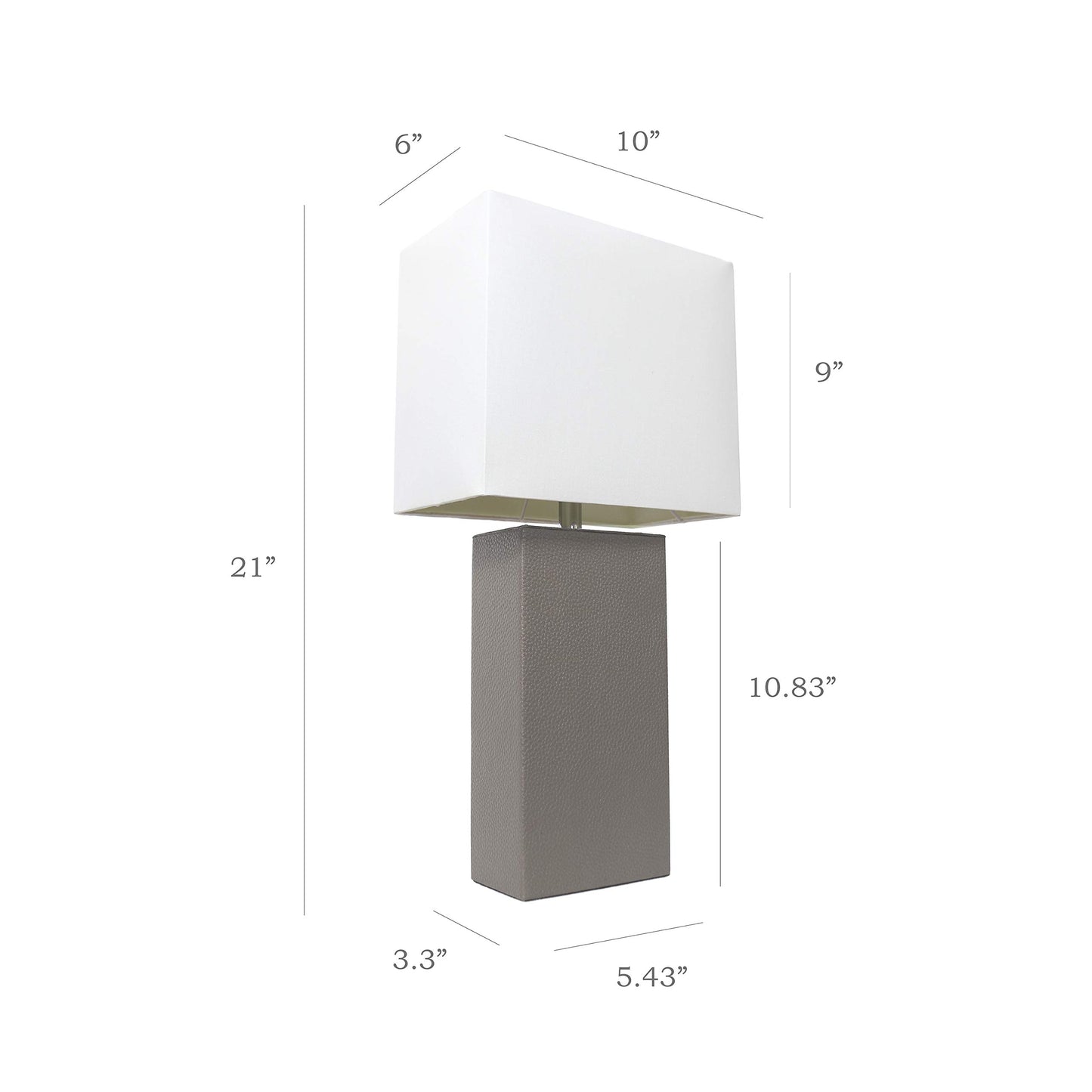 Elegant Designs LC2000-GRY-2PK 2 Pack Modern Leather Table Lamps with White Fabric Shades, Gray