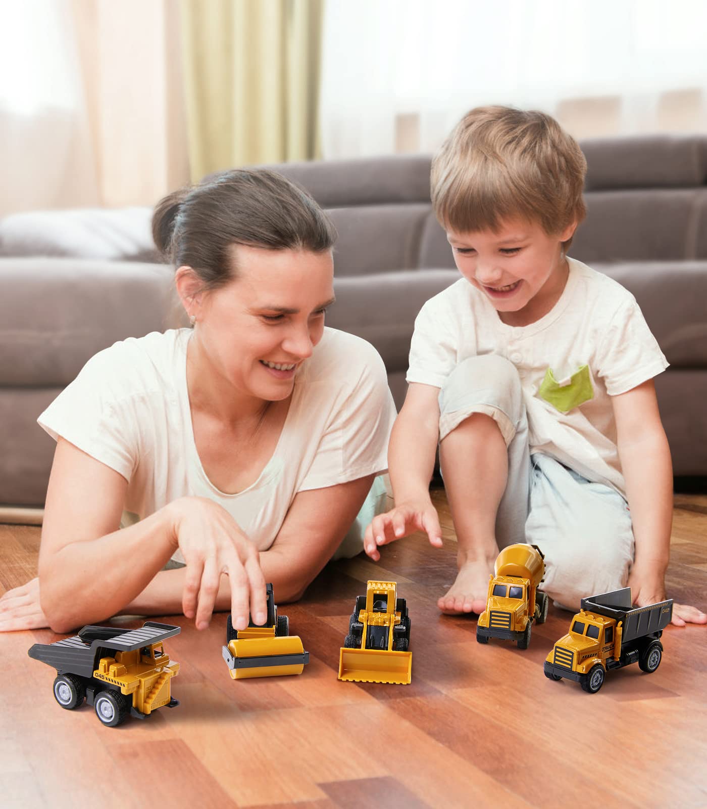 Geyiie Alloy Small Construction Cars Vehicles, Die Cast Mini Construction Truck Toys, Heavy Duty Bulldozers Excavator Cement Dump Toys Outdoor Easter Gifts for Kids Toddler