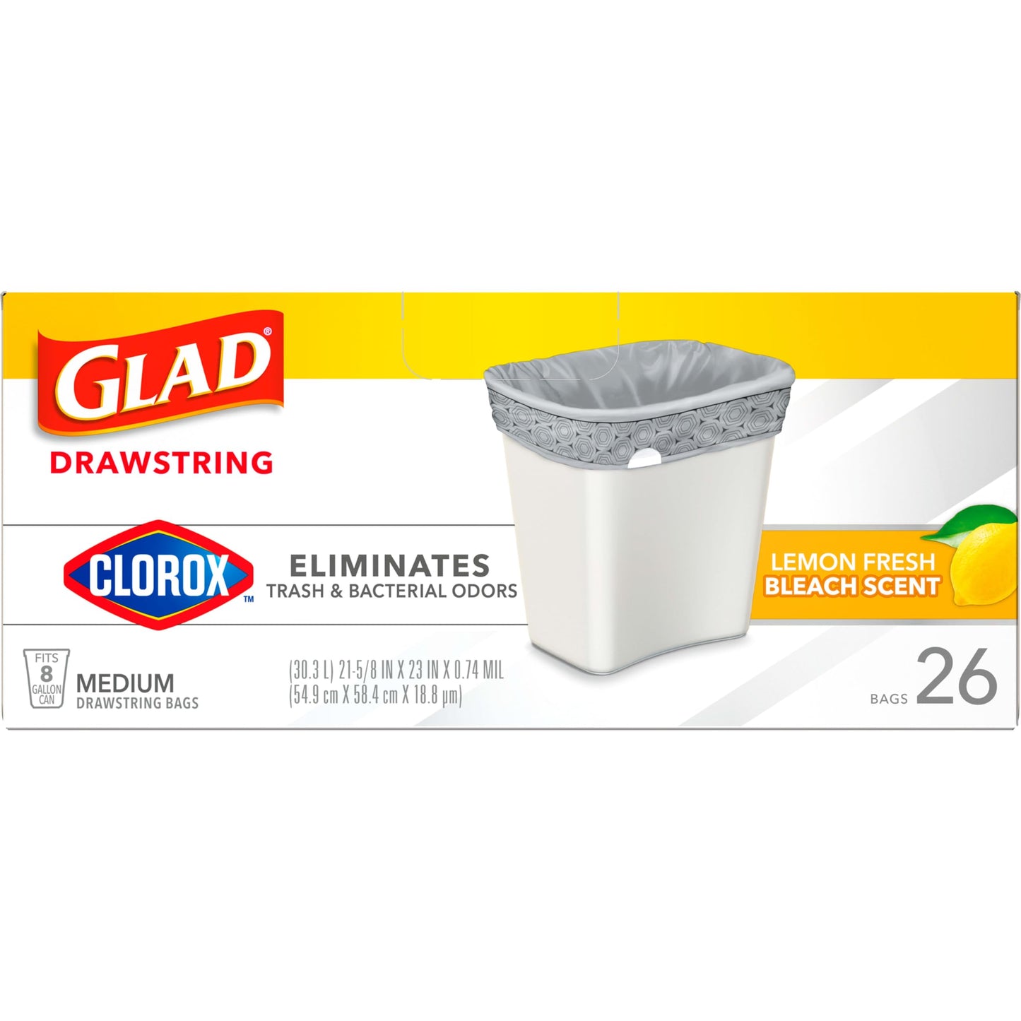 Glad Lemon Fresh Drawstring Trash Bags, 26 Ct