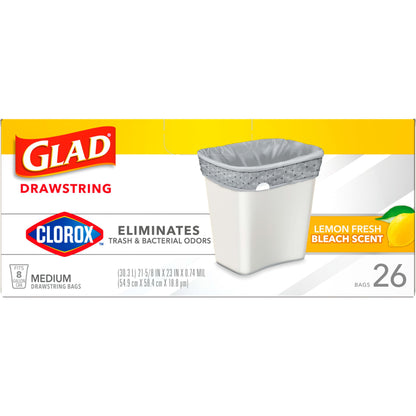 Glad Lemon Fresh Drawstring Trash Bags, 26 Ct