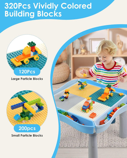 Kids Activity Table with 320Pcs Building Blocks