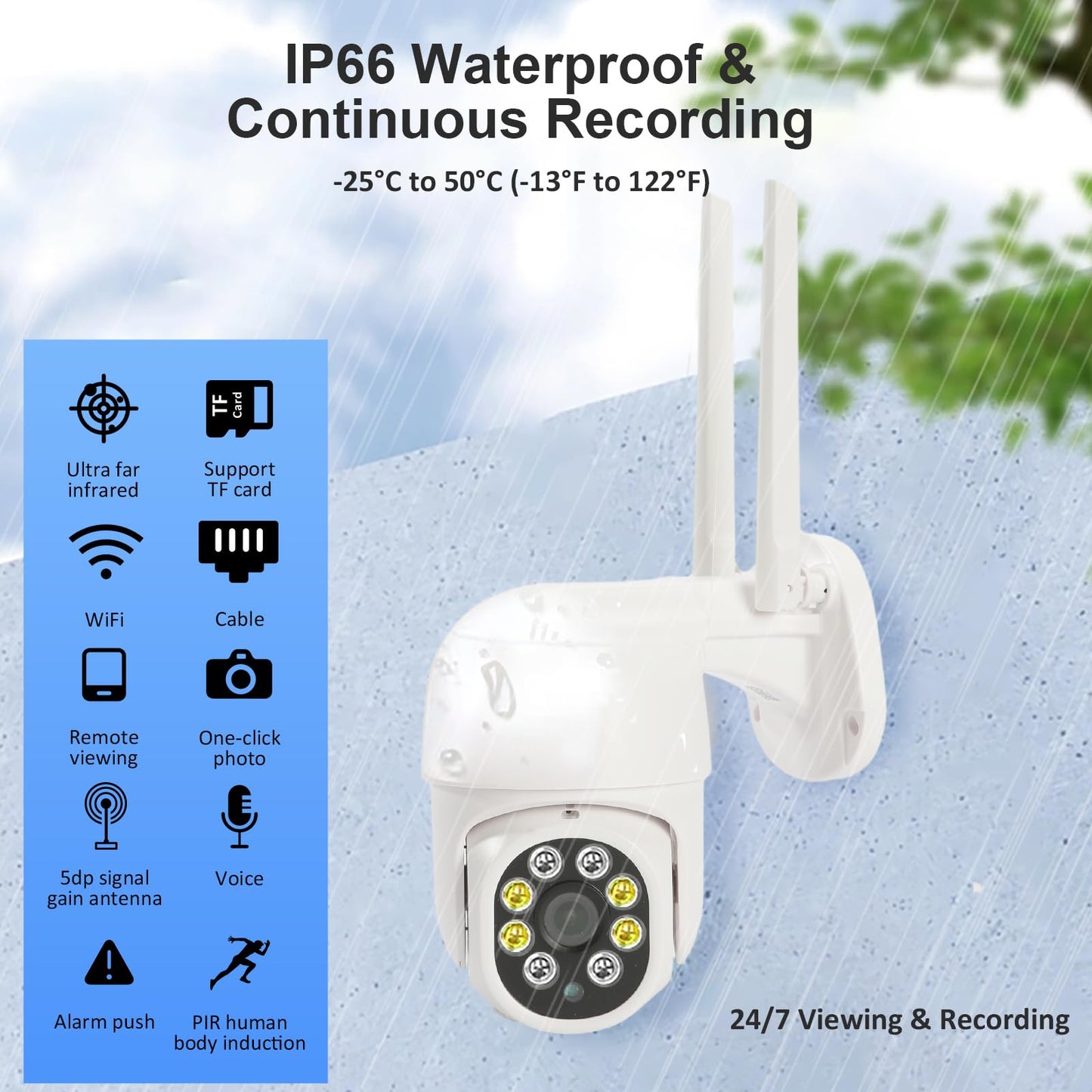 POHAAGNZE 1080P Security Camera Outdoor Wired/Wireless Starlight Color Night Vision, 2MP Cameras for Home AI Human Detection & Auto Tracking, IP66 2-Way Audio, US Cloud, Compatible with Alexa (2PCS)