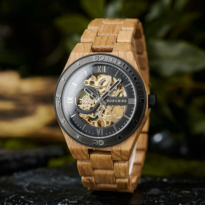 BOBO BIRD Men's Luxury Wooden Skeleton Watch