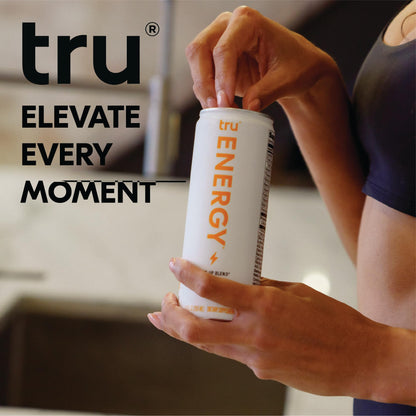 Tru Energy Seltzer, Clean Energy Drinks with Green Tea, Mango Fruit Juice Flavored Sparkling Water, 100 mg Natural Caffeine, Kosher, Gluten Free, Vegan, Low Calories, No Sugar Added Beverages, 12oz (Pack of 12)