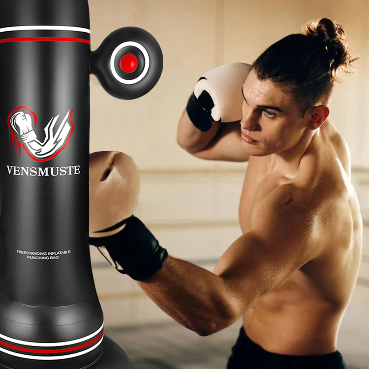 Vensmuste Punching Bag for Adults Teens, 69" Inflatable Freestanding Punching Bag with Boxing Gloves, Inflation Pump and Jump Rope, Suitable for MMA Karate Kickboxing Boxing