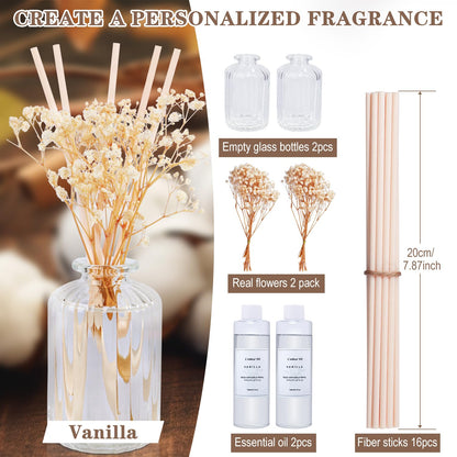 L'odeur Vill Reed Diffuser, 2Pack 12.2 Oz(360ml) Vanilla Scented Diffuser with 16 Sticks, Home Fragrance Essential Oil Reed Diffuser Set for Home Large Rooms Bathroom Shelf Decor