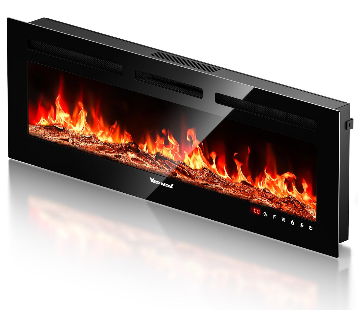 VISVEIL Electric Fireplace,Realistic Flame Electric Fireplace Heater,Log Set,Crystal Flames 750-1500W with Timer Inserts,Wall Mounted,TV Stand Touch Screen and Remote 50 Inch