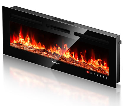 VISVEIL Electric Fireplace,Realistic Flame Electric Fireplace Heater,Log Set,Crystal Flames 750-1500W with Timer Inserts,Wall Mounted,TV Stand Touch Screen and Remote 50 Inch
