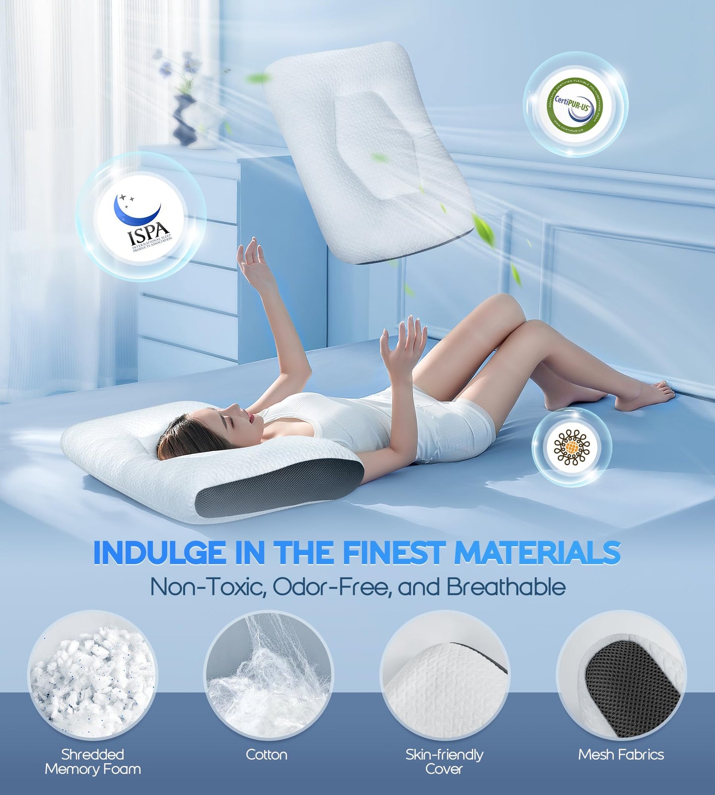 Super Comfort Ergonomic Pillow for Neck Head and Shoulder Pain Relief, Odorless Contour Support Pillows for Bed Sleeping, Orthopedic Cervical Spine Stretch Pillow for Side Back Stomach Sleeper