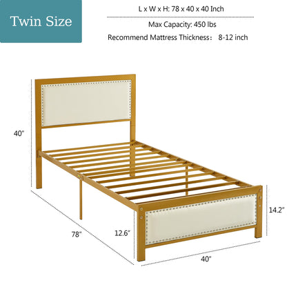 Twin Size Bed Frame with Upholstered Headboard