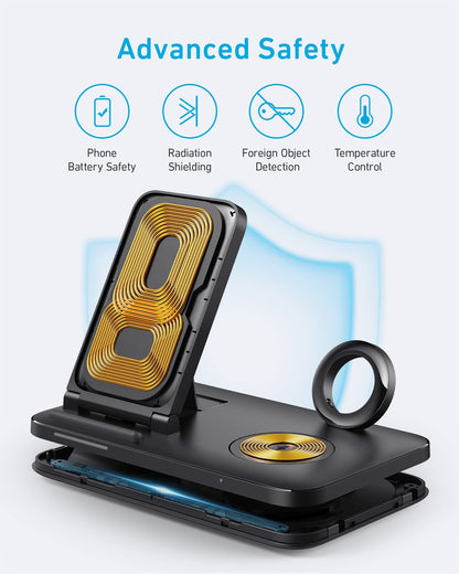 Anker Foldable 3-in-1 Wireless Charging Station with Adapter, 335 Wireless Charger, for iPhone 15/14, AirPods Pro, Apple Watch Series 1-6 (Works with Original 1m/3.3ft USB-A Cable, Not Included)