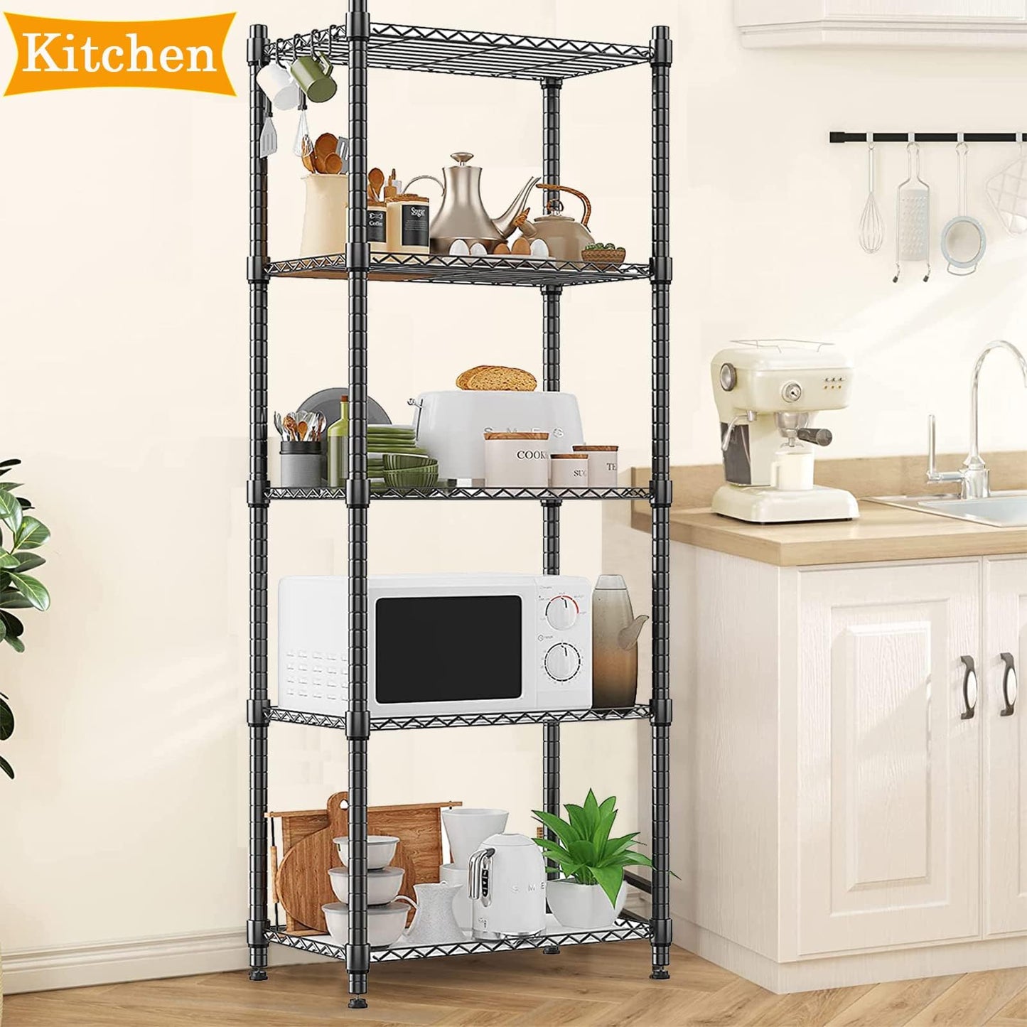 GPRF 5 Tier Shelves Wire Shelving Adjustable Storage and Organization Shelf Units,for Home，Garage，Pantry，kitchen，Office，Bedroom, Closet，Black(23.6" x 13.8" x 59"