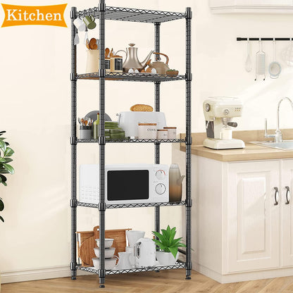 GPRF 5 Tier Shelves Wire Shelving Adjustable Storage and Organization Shelf Units,for Home，Garage，Pantry，kitchen，Office，Bedroom, Closet，Black(23.6" x 13.8" x 59"