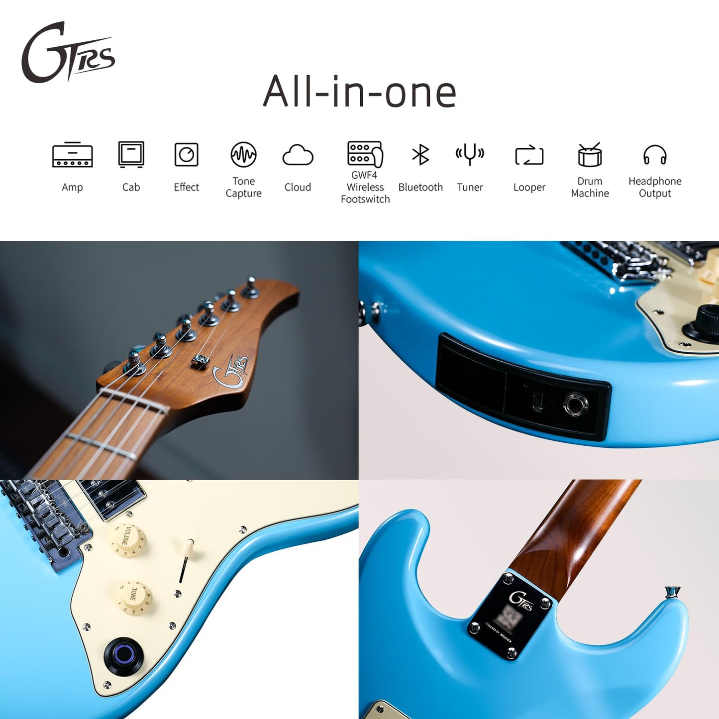 GTRS S801 Smart Electric Guitar Kit with Effects System, HHS Pickup, Loop Drum Machine, 12 Hours Battery Life, Rosewood Fretboard Glossy Paint for Beginner, Professional Player, Performance