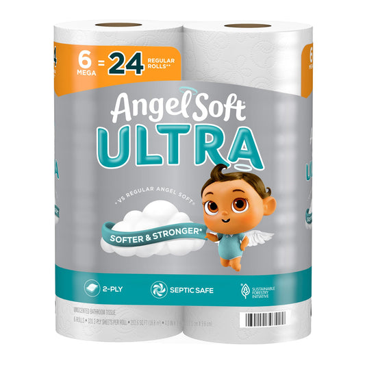 Angel Soft Ultra Toilet Paper, 6 Mega Rolls