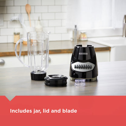 BLACK+DECKER 10-Speed Countertop Blender, BL2010BP, 6-Cup Plastic Jar, Dishwasher-Safe, Stainless Steel Blade, Suction Feet