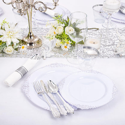 Silver Disposable Dinnerware Set for 50 Guests