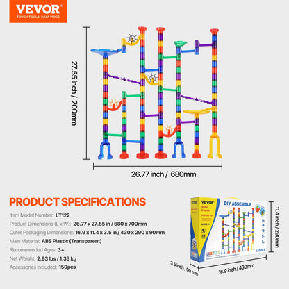 VEVOR 150-Piece Marble Run Set with Glow Marbles