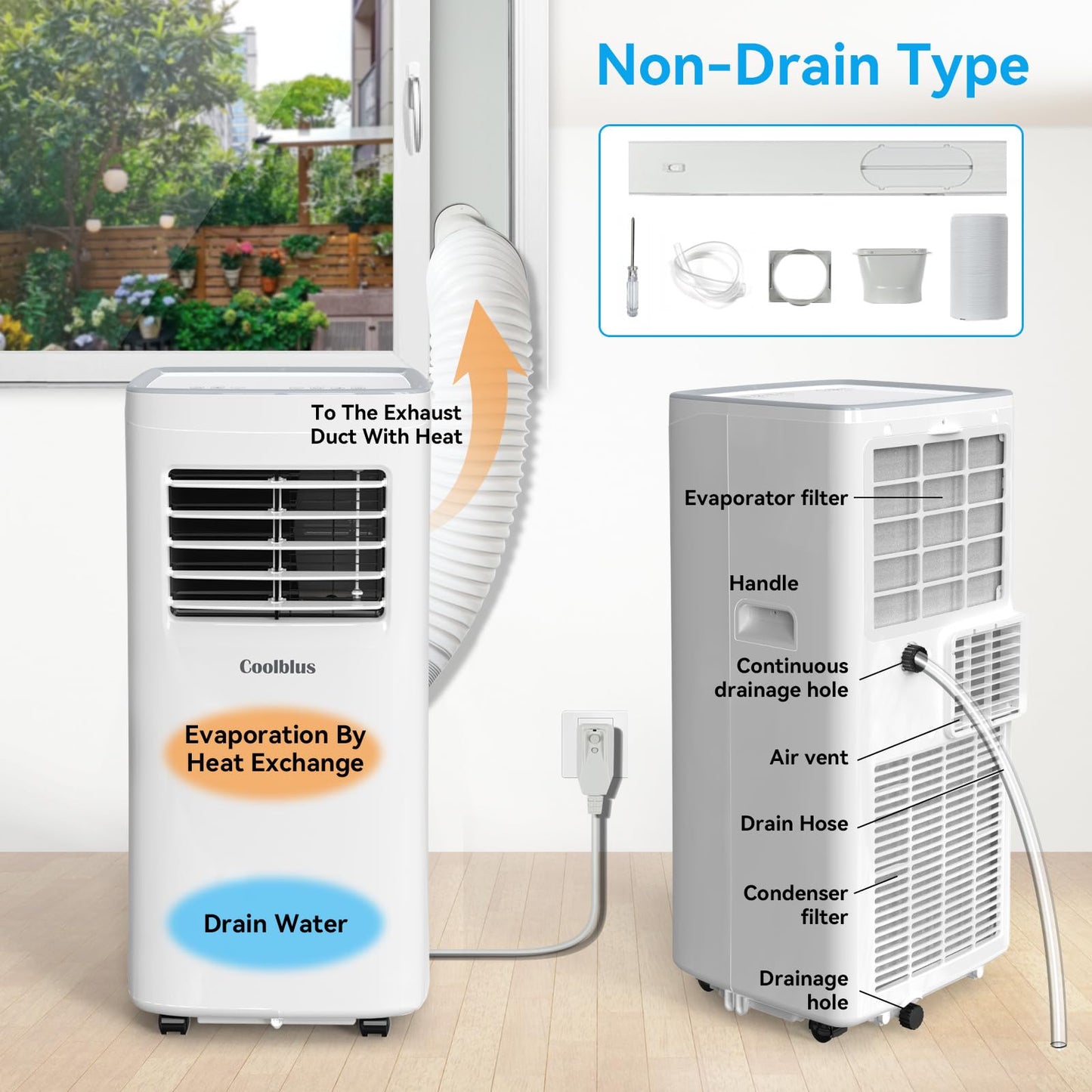8500 BTU Portable Air Conditioners Cool Up to 360 Sq.Ft,3 IN 1 portable ac unit with Remote Control/LED Display/24Hrs Timer/Window Installation Kit & Screwdriver,White
