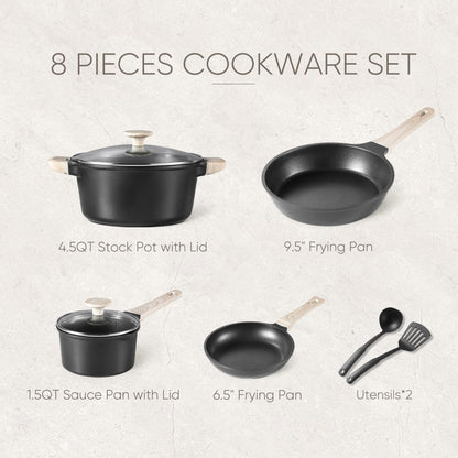 8-Piece CAROTE Nonstick Cookware Set with Lids