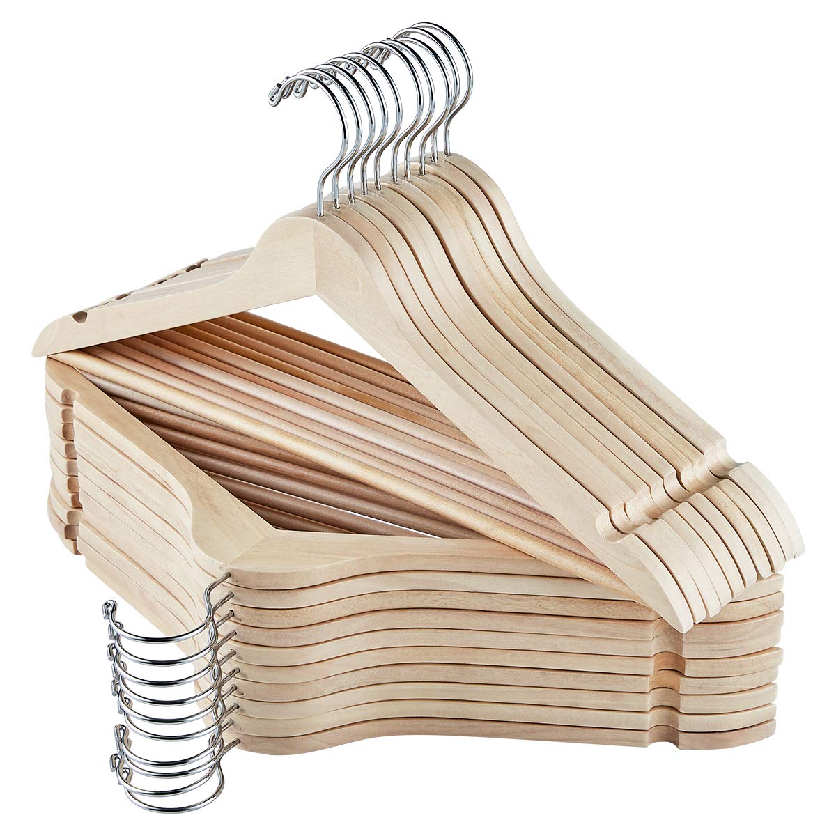 Wooden Slim Hangers 30-Pack with Swivel Hooks