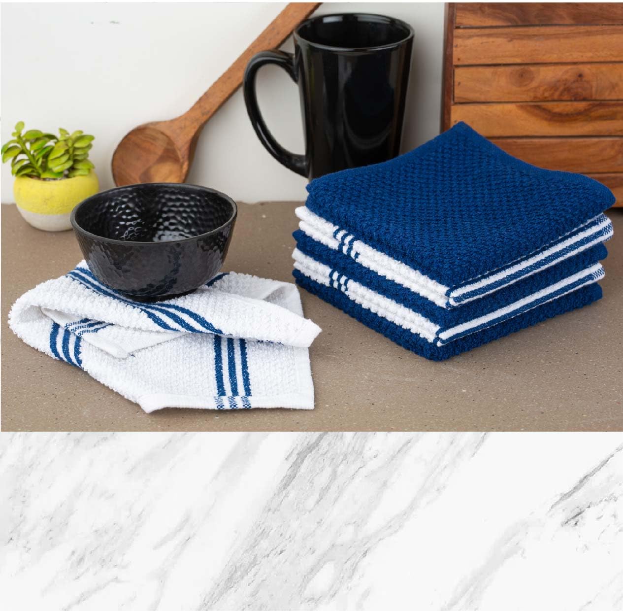 Lane Linen Tea Towels for Kitchen - 16 Pc Kitchen Towel Set with Silicone Oven Mitts and Pot Holders Sets, Cotton Kitchen Towels, Absorbent Dish Towels, Hand Towels for Kitchen - Indigo