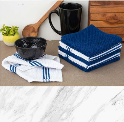 Lane Linen Tea Towels for Kitchen - 16 Pc Kitchen Towel Set with Silicone Oven Mitts and Pot Holders Sets, Cotton Kitchen Towels, Absorbent Dish Towels, Hand Towels for Kitchen - Indigo