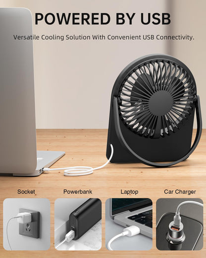 USB Mini Desk Fan with 3 Speeds - Black