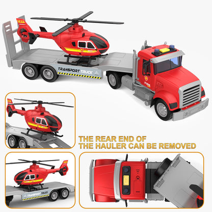 Fire Truck Toy with Helicopter for Kids