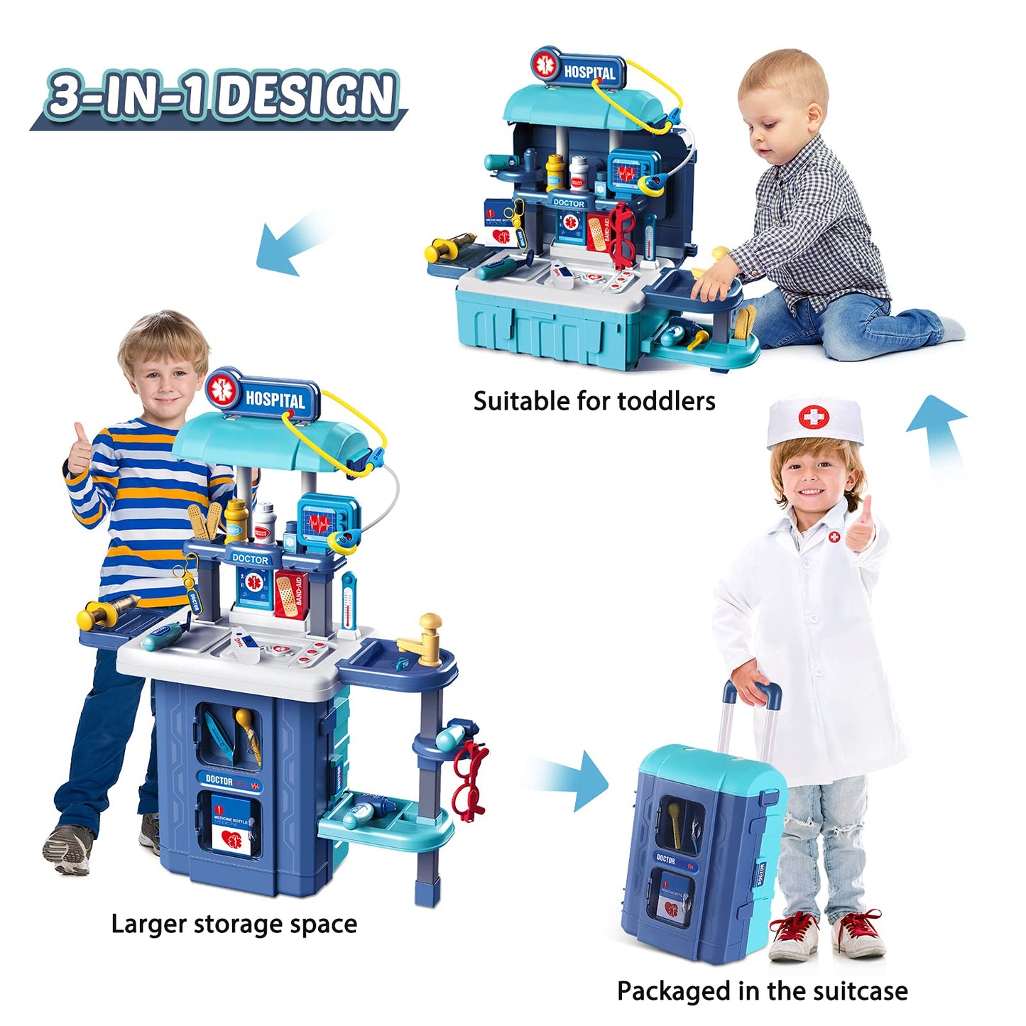 Toy Doctor Kit for Kids: Pretend Play Kids Doctor Set with Electronic Stethoscope Dress Up Doctor Costume Carrying Storage Case - Role Play Toys Medical Kit for Toddlers Boys Girls