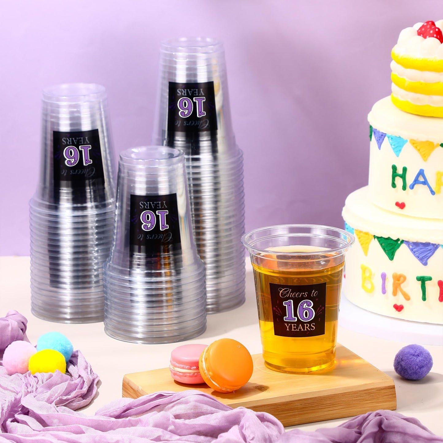 60 Pack Disposable Birthday Cups for 16th Anniversary