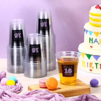 60 Pack Disposable Birthday Cups for 16th Anniversary