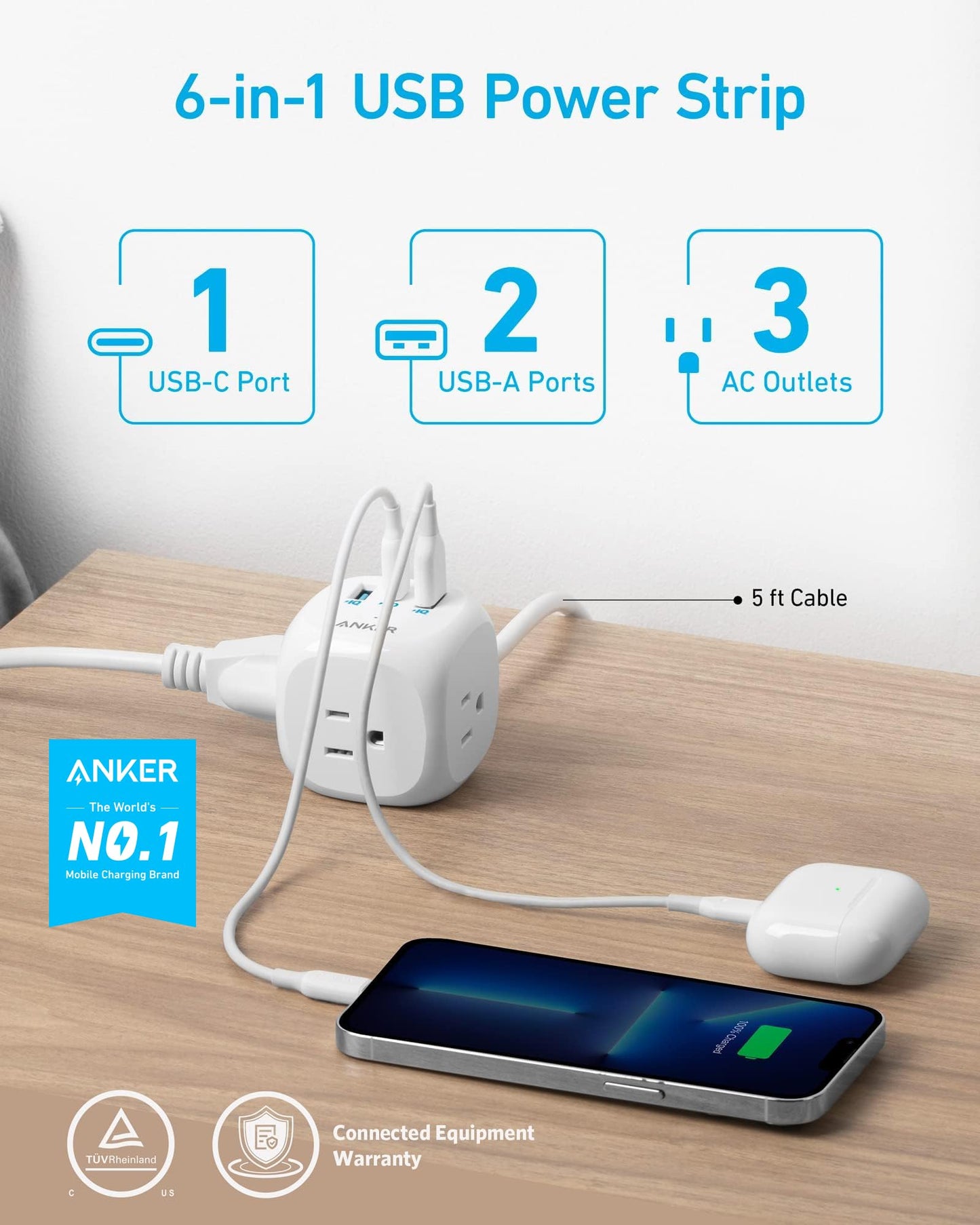 Anker 20W USB C Power Strip with 3 Outlets