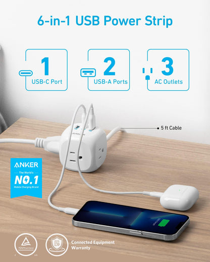 Anker 20W USB C Power Strip with 3 Outlets
