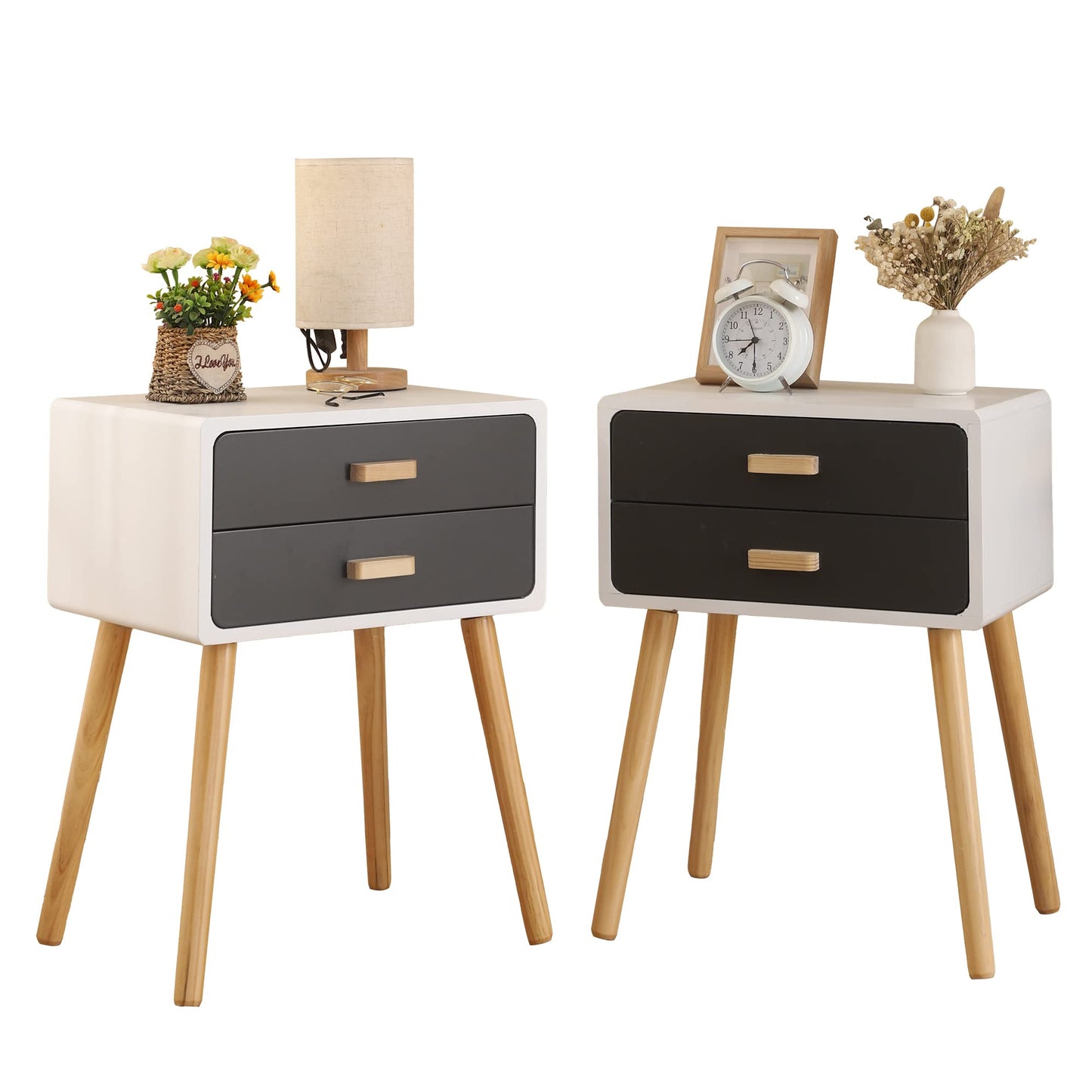 YINGTIANXIA Nightstands 2-Piece Set, Eco-Friendly Log Side Table with 2 Tiers Storage Space, Original Integrated Desktop Design Side Table End Table with Removable Legs Easy Assembly