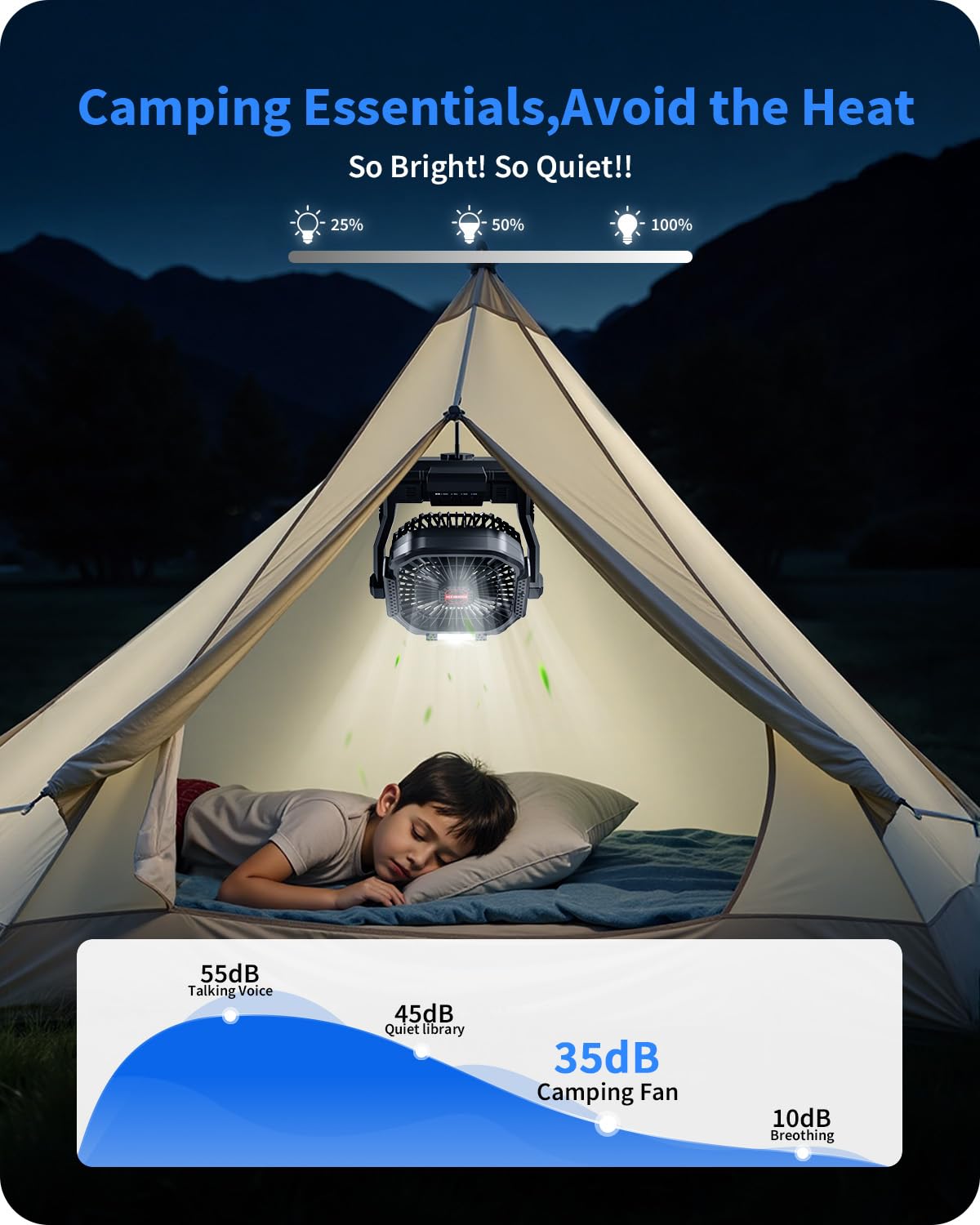20000mAh Portable Battery Fan with LED Lantern