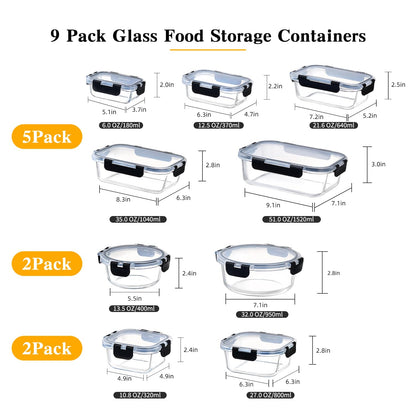 18-Piece Glass Food Storage Containers Set