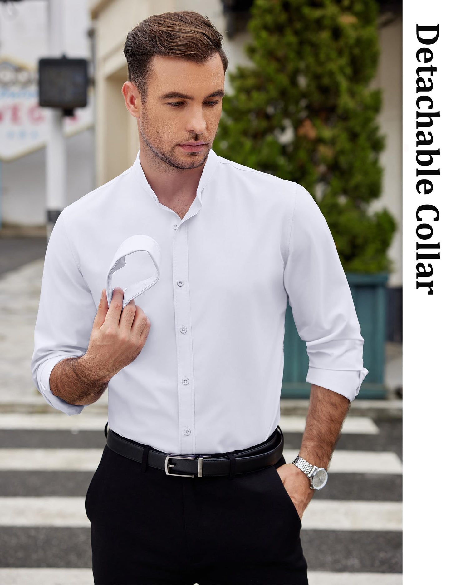 COOFANDY Mens Dress Shirts Long Sleeve Wrinkle Free Soft Classic Fit Button Down Formal Business Shirts Party Wedding White Large