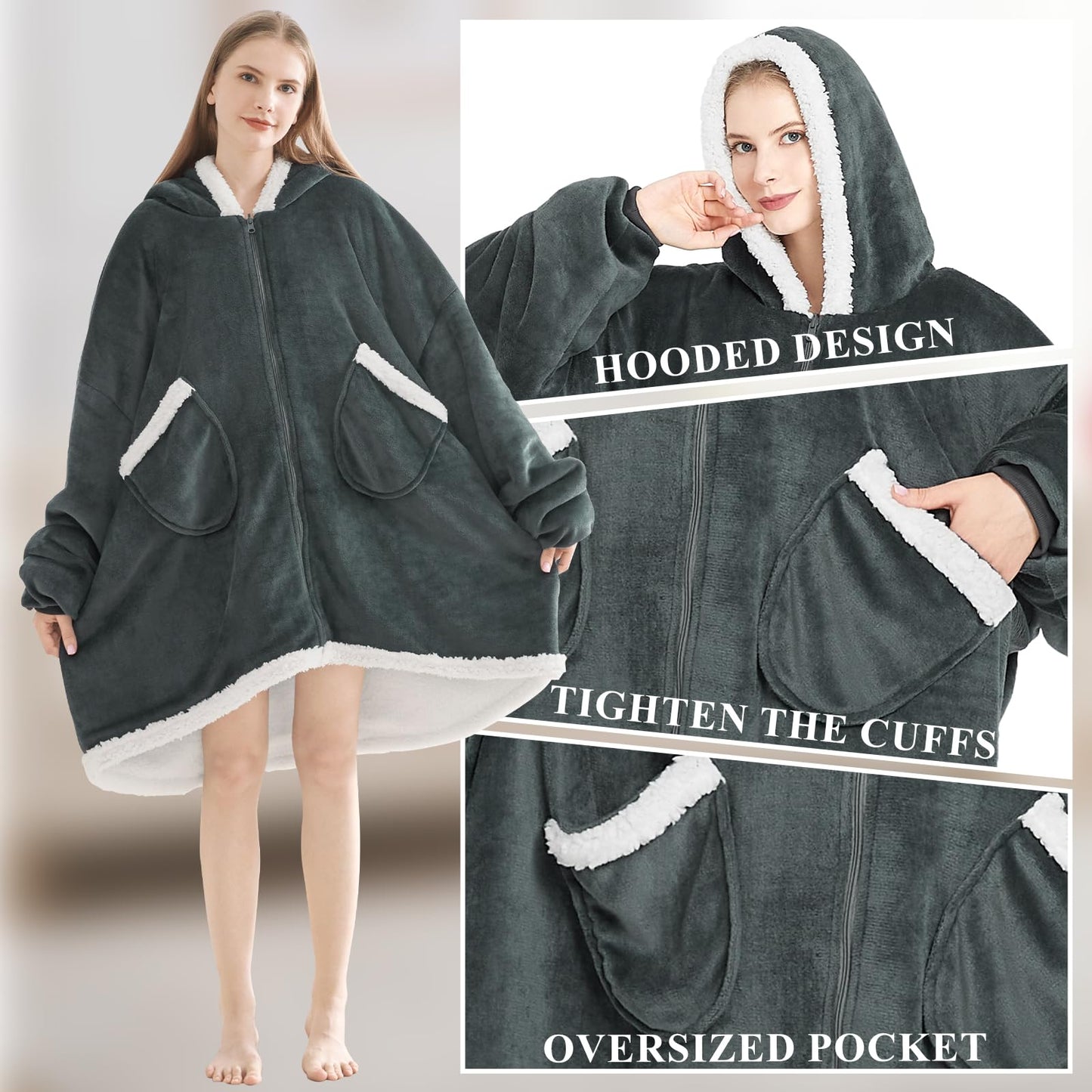 Topcee Oversized Sherpa Fleece Hoodie Blanket