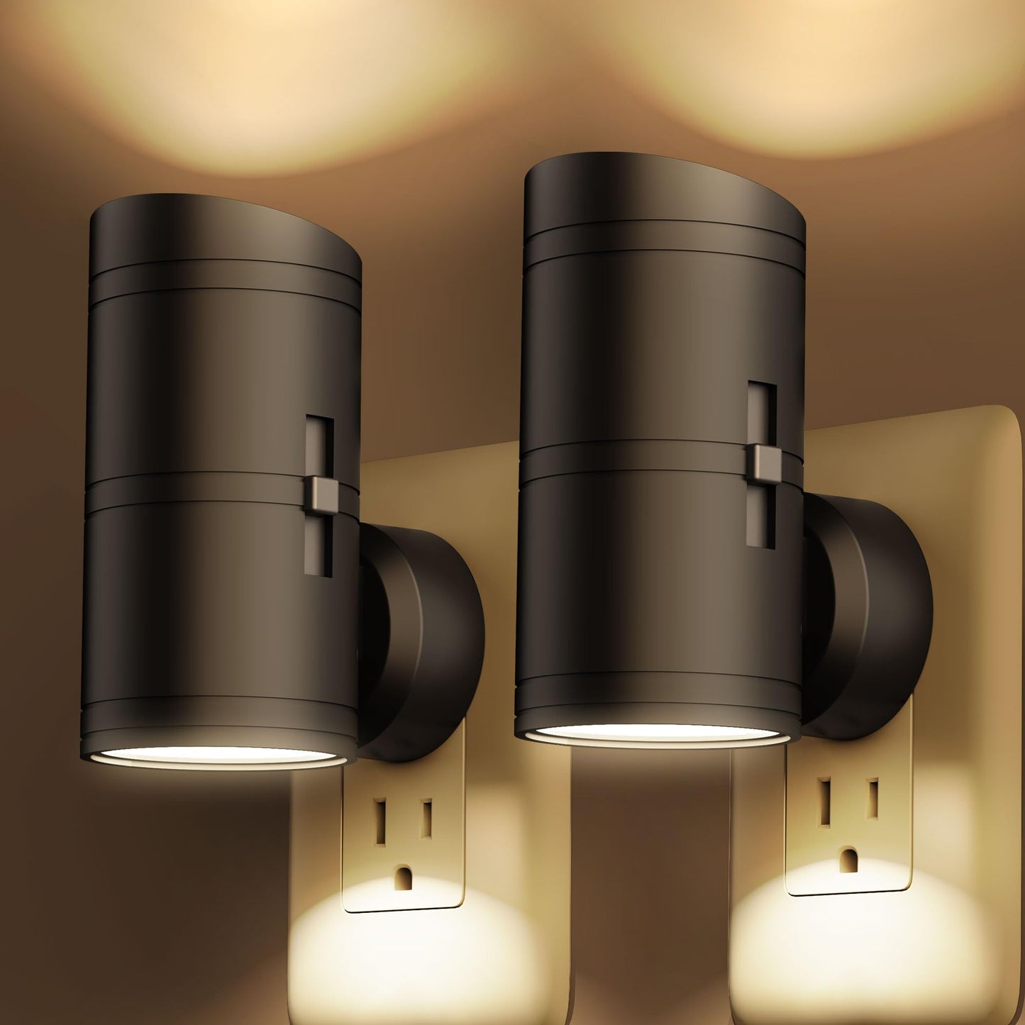 fesnne Night Light, Night Lights Plug into Wall with Dusk to Dawn Sensor, 0-100LM Adjustable Brightness, Warm White 3000K, Shine Up and Down Dimmable Night Light for Hallway Bedroom Bathroom 2 Pack